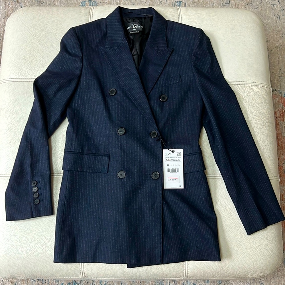 NWT Zara Wool Blend Pinstripe Blazer XS